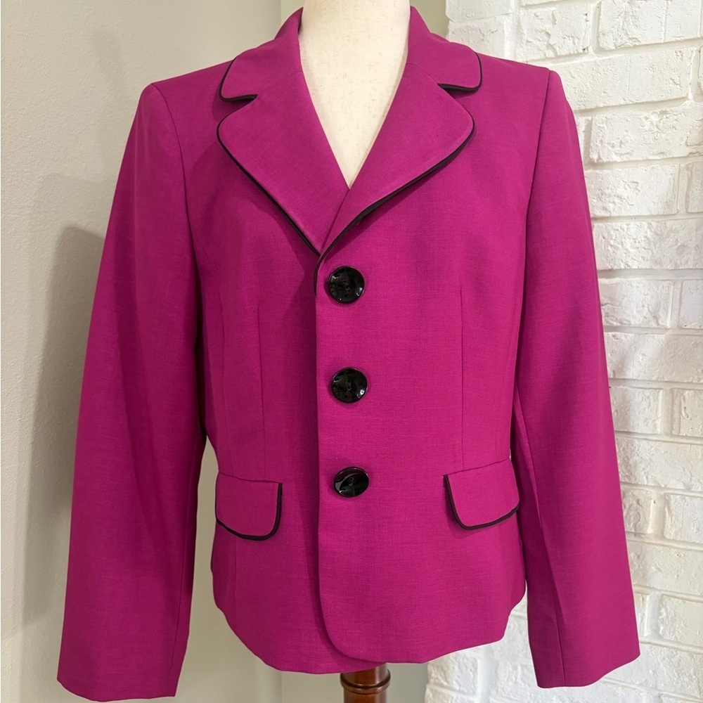 Le Suit Fuchsia Blazer with Black Trim